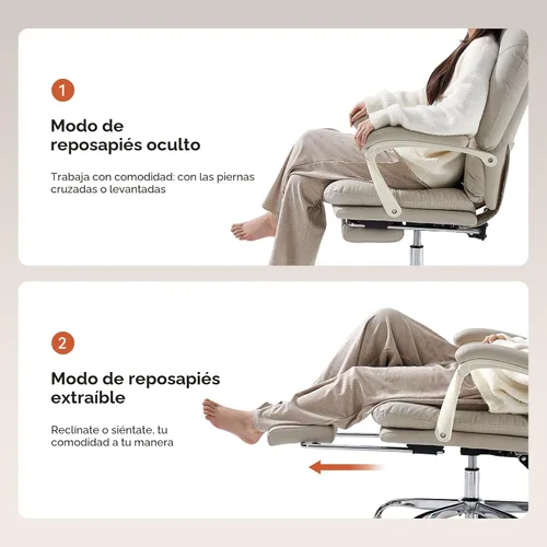 Miniatura 6 de EMIAH Silla de Oficina Ergonómica con Reposapiés Silla Entrecruzada con Ruedas Silla Ejecutiva de Oficina Reclinable Respaldo Medio Cuero PU Sillas