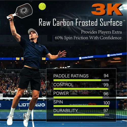 Miniatura 4 de Paletas profesionales de pickleball - T700 Raqueta de pepinillo de fibra de carbono - Superficie esmerilada de carbono crudo 3K para mejorar el giro