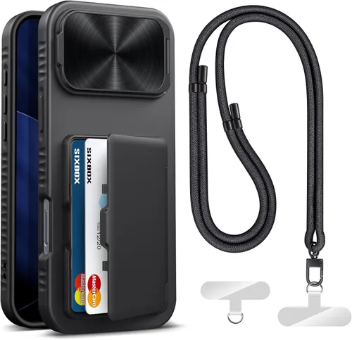 Miniatura 35 de Funda para iPhone 16e tipo cartera, soporte integrado, tarjetero y cubierta para lente de cámara, protección de cuerpo completo, resistente, Negro
