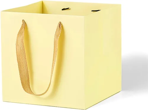 Miniatura 20 de Bolsa de regalo de papel kraft pequeña con fondo cuadrado con asas (kraft natural, 4 x 4 x 4 pulgadas, 10 unidades)