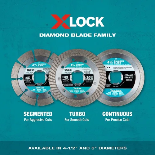 Miniatura 6 de Makita E-07200 X-Lock 4-1/2" Hoja de diamante segmentada para corte de mampostería, 2/pk