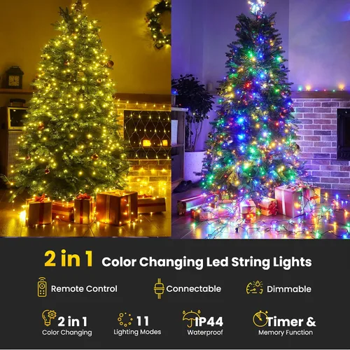 Miniatura 5 de LYHOPE Luces de Navidad, 98.4 pies, 300 luces LED de hadas de Navidad, luces blancas cálidas y multicolor, con control remoto, 11 modos, luces