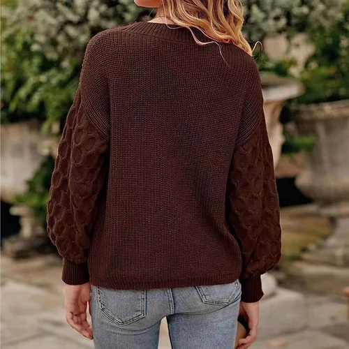 Miniatura 5 de Suéter de cuello redondo para mujer, manga larga de murciélago, bloque de color, 2023, suéter de punto acanalado holgado
