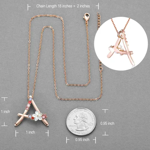 Miniatura 4 de Collar Gemmance de flor, con inicial, de amatista, rosa, rubí rojo, ópalo azul, perla sintética, con nombre, de joyería, hecha con cristales