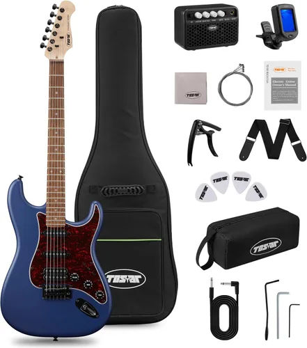 Miniatura 36 de Tostar Kit de guitarra eléctrica con amplificador, 39 pulgadas, tamaño completo, 6 cuerdas, ligero, diseño de cuerpo redondeado, interruptor