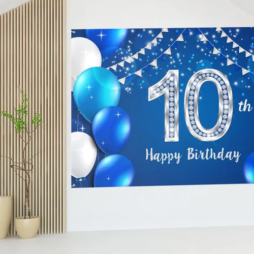 Miniatura 7 de HAMIGAR Fondo de pancarta de feliz cumpleaños número 10 de 6 x 4 pies, decoraciones de cumpleaños de 10 años, suministros de fiesta para niñas