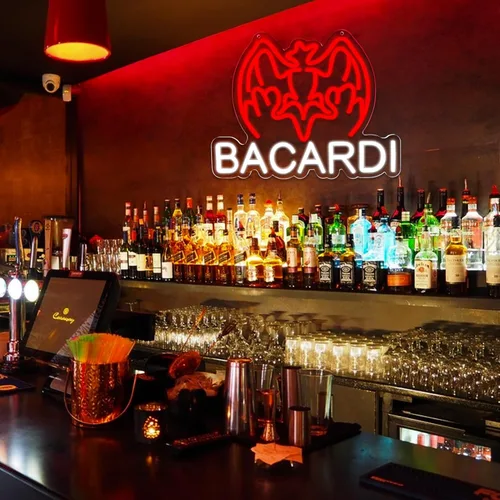 Miniatura 4 de AHlove Letrero de neón comercial Bacardi Rum para decoración de pared de bar, letrero de bar abierto decorativo alimentado por USB para decoración