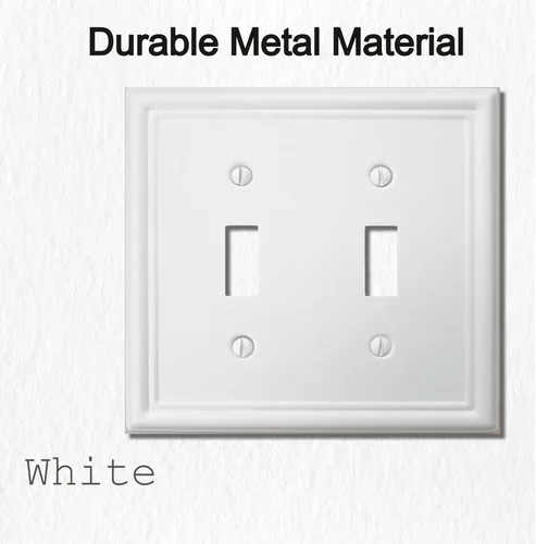 Miniatura 3 de OKAWYC Cubierta de Interruptor de Luz de Palanca Doble Luca Placa de Pared de Metal, Paquete de 2 Blanco 2 Gang, Cubierta de Interruptor de Luz