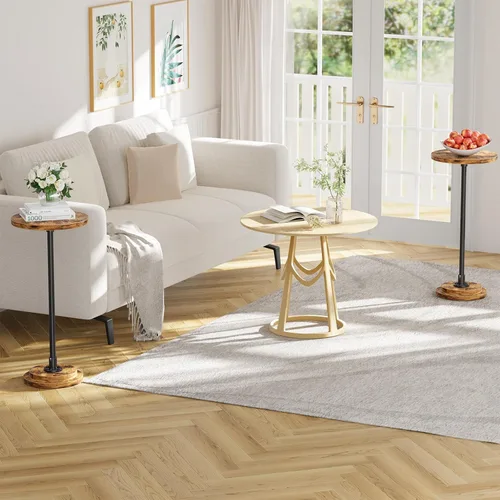 Miniatura 7 de Simple Trending Mesa auxiliar pequeña, mesa redonda para bebidas, mesa auxiliar de sofá para sala de estar, mesas de café para dormitorio, marrón