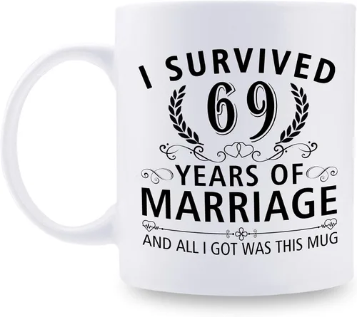 Miniatura 65 de Taza de café de 11 onzas con texto en inglés "I Survived 50 Years of Marriage and All I Got Was This Cup" para el 50 aniversario de boda y para él
