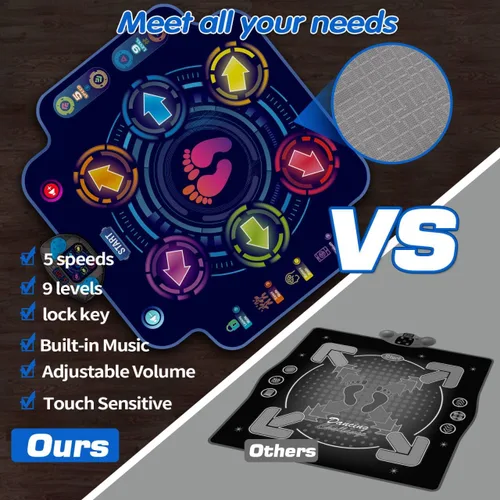 Miniatura 6 de Alfombrilla de baile electrónica para niños con 6 botones y Bluetooth inalámbrico, tapete de juego de baile con música incorporada de 9 niveles y 3