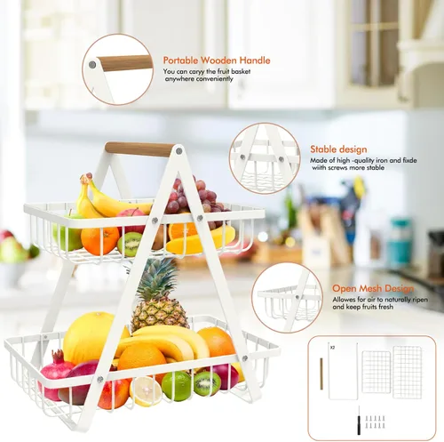 Miniatura 2 de Mahueeol - Cesta de frutas de 2 niveles para encimera, tazón de frutas portátil para organizador de cocina, almacenamiento y sala de comedor