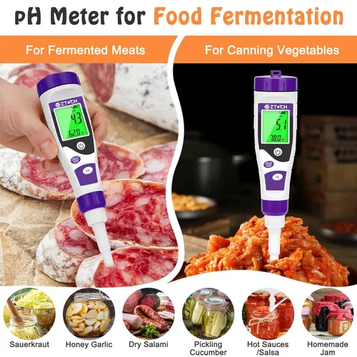 Miniatura 2 de Medidor de pH para Alimentos, Medidor de pH Digital para Enlatado, Fermentación y Cocina, Probador de pH Inteligente para Masa Madre, Ideal