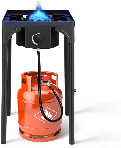 Outvita Estufa de camping de gas portátil de 75,000 BTU, quemador de propano para exteriores con regulador de 20 psi, cocinilla individual de alta