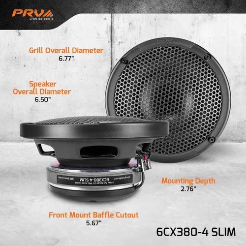 Miniatura 8 de PRV AUDIO Altavoz coaxial poco profundo de audio para automóvil de 6.5", 2X altavoces delgados 6CX380-4 con driver de tweeter incorporado y rejilla