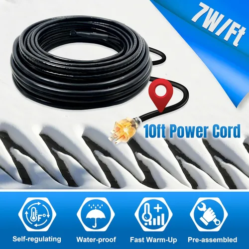 Miniatura 4 de MAXKOSKO Cable térmico de techo de 75 pies (cable de 10 pies), cable de fusión de nieve autorregulable, cinta térmica de 120 V de 7 W/pies