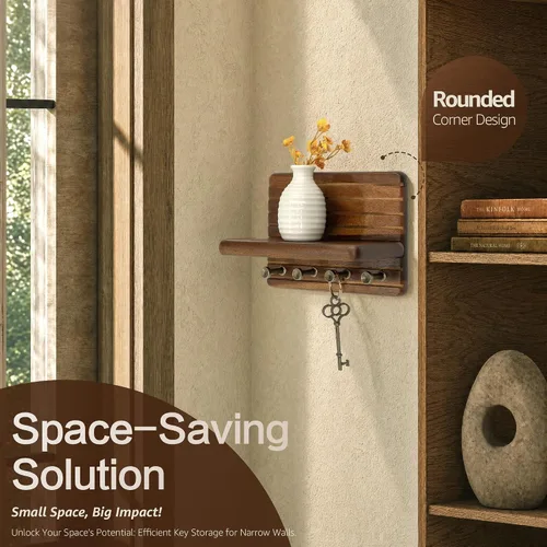 Miniatura 5 de Rebee Vision Soporte de pared de madera de acacia para decoración del hogar, mini llavero de 7 pulgadas para pared con 4 ganchos resistentes