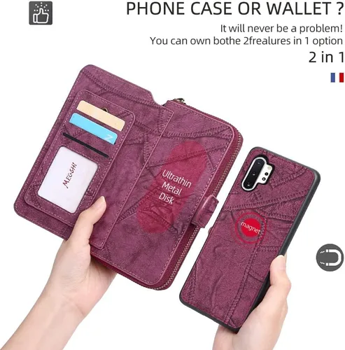 Miniatura 3 de Asuwish Funda de teléfono para Samsung Galaxy Note 10 Plus Note10+ 5G con cremallera, funda desmontable con protector de pantalla y ranura para Rojo