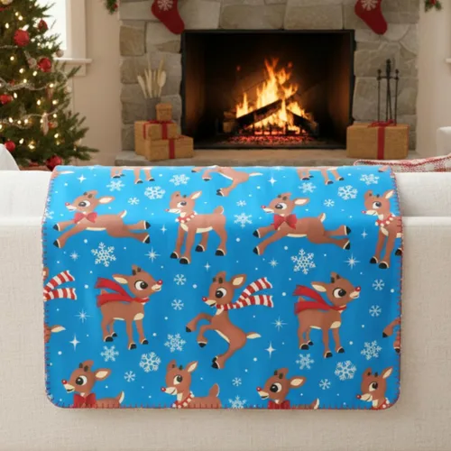 Franco - Manta de sherpa de felpa suave para niños, de Rudolph, la renos de nariz roja, para las fiestas de Navidad, 46 x 60 pulgadas, (Producto con