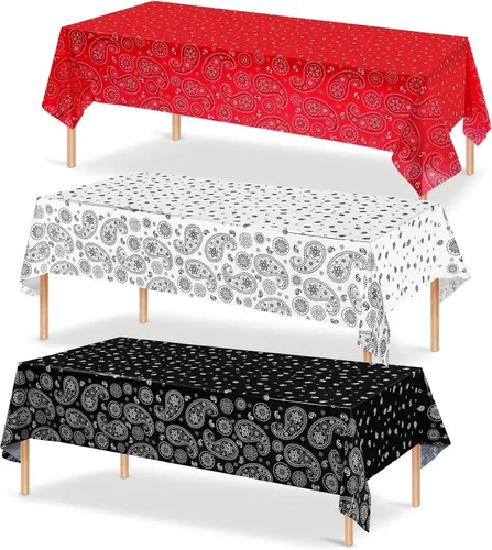 Miniatura 19 de Tatuo Mantel de fiesta del oeste con estampado de cachemira, mantel de bandana, mantel de plástico rectangular con flores para fiesta temática