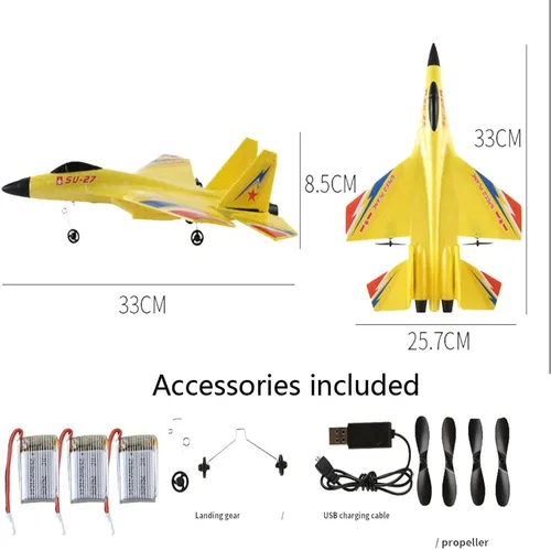 Miniatura 7 de Avión de combate amarillo SU-27 RC, avión de control remoto con vuelo de acrobacias, modelo de avión de espuma antichoque para adolescentes