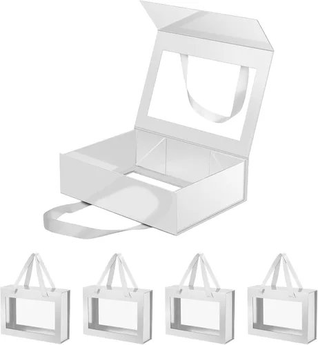 Miniatura 54 de Caja de regalo negra con ventana, caja de regalo magnética transparente para regalo, caja de propuesta de padrino de boda (10.5 x 7.5 x 3 pulgadas)