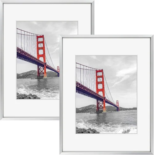Miniatura 43 de Frametory, Portarretratos de metal de 16 x 24 pulgadas con paspartú para fotos de 12 x 18 pulgadas y vidrio real, colección de marcos de fotos