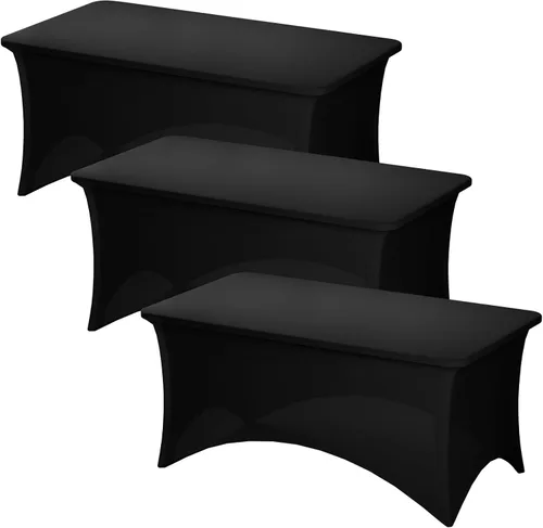 Miniatura 35 de Fixwal Paquete de 3 Manteles Negros para Mesas Rectangulares de 6 Pies, Manteles Rectangulares Elásticos de Spandex Ajustables de 6 Pies