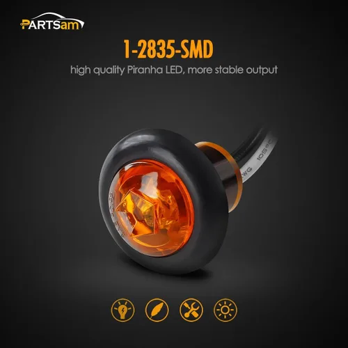 Miniatura 5 de Partsam 20 luces LED ámbar de 3/4 pulgadas con enchufe, mini indicadores redondos sellados de 3/4 pulgadas, luces de parrilla para camión, remolque