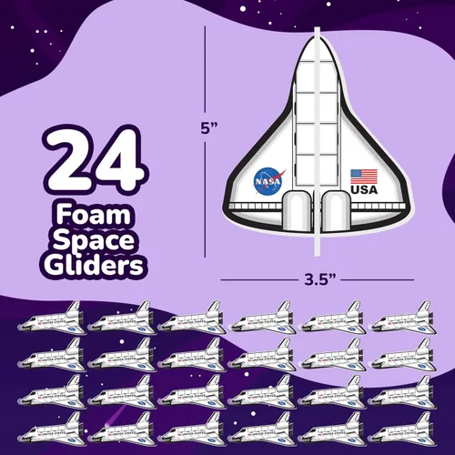 Miniatura 7 de ArtCreativity Planeadores de transbordador espacial, juego de 24, juguetes voladores para niños y niñas, hechos de material de espuma, juguetes al