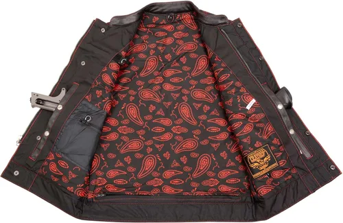 Miniatura 8 de Milwaukee Leather MLM3526 Men's Black 'Paisley' Accented Red Stitching Leather Vest – w/Armhole Trim Open Collar Design