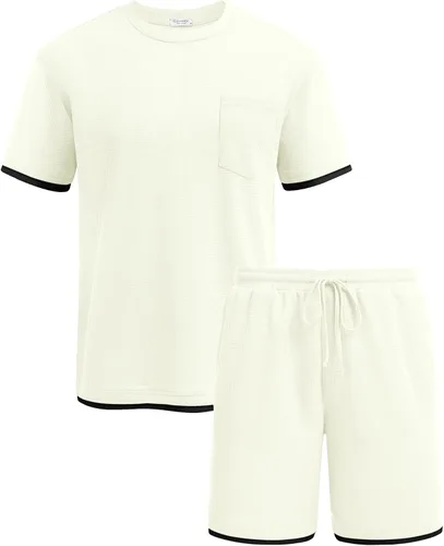 Miniatura 56 de COOFANDY Conjunto de camisa y pantalones cortos de gofre para hombre, conjunto de 2 piezas, conjunto casual de verano con bolsillos
