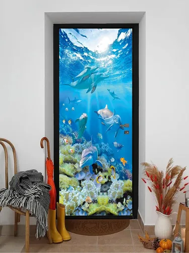 Miniatura 12 de artfanke Adhesivos 3D para puerta, 30.3 x 78.7 pulgadas, papel tapiz de piedra para puerta de escalera de piedra, calcomanías autoadhesivas