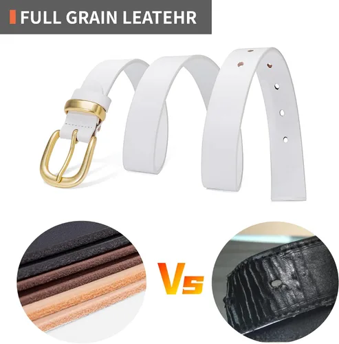 Miniatura 43 de Cinturones para mujer para jeans de 1.1 pulgadas de ancho, cinturones para vestidos de cuero de grano completo con hebilla dorada, caja de regalo