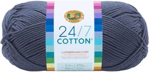 Miniatura 54 de Lion Brand Yarn, Hilo ligero mercerizado de algodón 24/7 para tejer, ganchillo y manualidades, Almirante, 1 paquete, 185 yardas de fibra natural