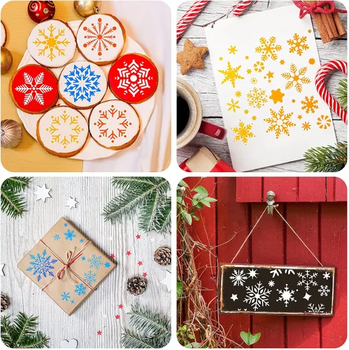 Miniatura 5 de 8 plantillas de copo de nieve de Navidad PET grandes plantillas de pintura de invierno reutilizables plantillas de vacaciones delicadas copos