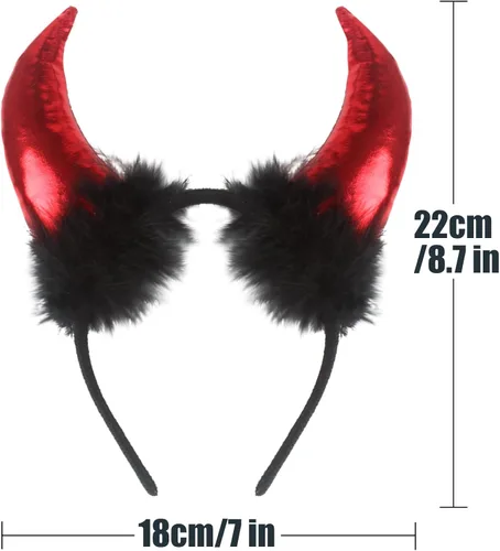 Miniatura 2 de LOMIMOS Halloween Red Devil Horns Headband, Demon Hairband with Plush Costume Accessories for Kids Women Men Party Fancy Dress Cosplay Festival