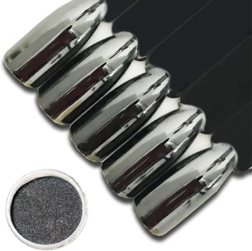 Miniatura 5 de 1 unidad de polvo de uñas cromado negro con purpurina en polvo de pigmento cromado brillante para uñas de espejo de uñas cromadas en polvo metálico