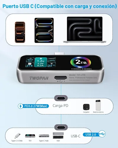 Miniatura 4 de TWOPAN - SSD portátil magnético para iPhone para grabación de video ProRes 4K 60fps, 1TB de almacenamiento externo super para iPhone 17/16 Pro/Pro