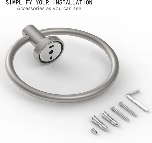 Miniatura 4 de RARXTR Toallero de níquel cepillado, soporte para toallas de mano para baño, cocina, base redondeada moderna, montaje en pared, acero inoxidable