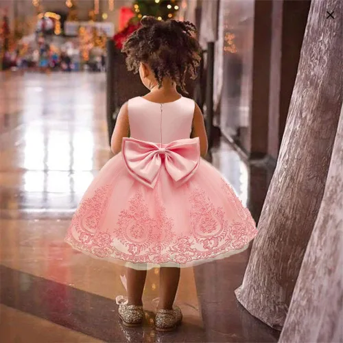 Miniatura 2 de CMMCHAAH - Vestidos de fiesta y concurso, con encaje y bordado, con lazo, tutú y diadema, para bebés y niñas, tallas 0-6T