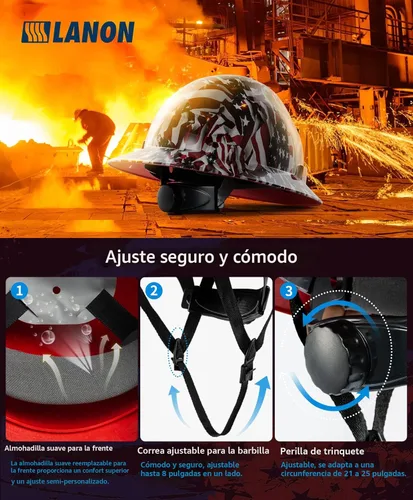 Miniatura 5 de LANON Casco duro de ala completa, aprobado por OSHA para trabajos de construcción, diseño de bandera estadounidense premium, casco de seguridad FRP