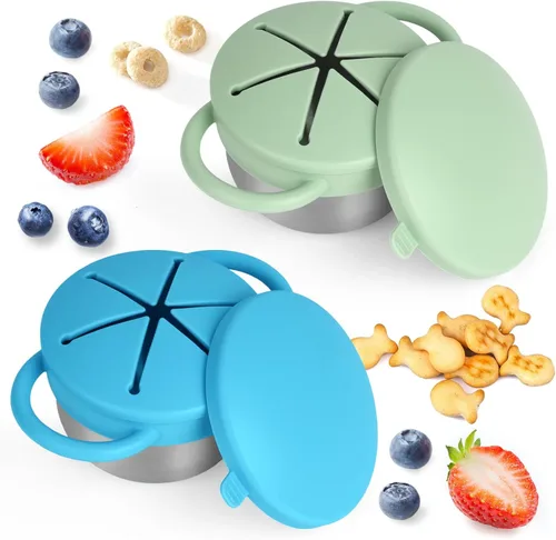 Miniatura 10 de Pack de 2 tazas para aperitivos a prueba de derrames para niños pequeños - Tazas para aperitivos de acero inoxidable desmontables para niños