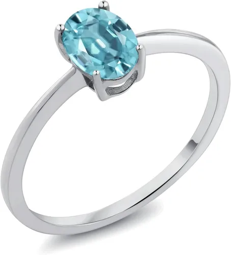 Miniatura 18 de Gem Stone King Anillo de compromiso solitario con piedra preciosa de oro blanco de 10 quilates, ovalado, 0.27 x 0.19 pulgadas, anillo de promesa
