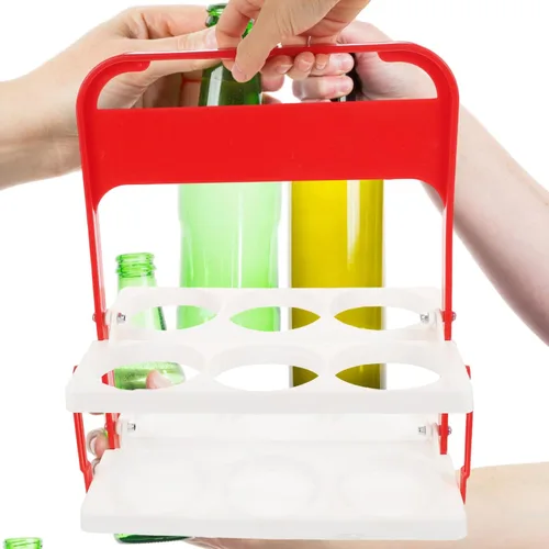 Miniatura 9 de Luxshiny Portador de botellas de cerveza de plástico Soporte plegable para bebidas Estante de botellas de vino Cesta de almacenamiento de cerveza