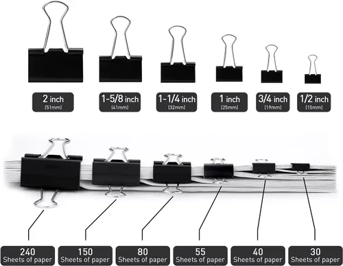 Miniatura 3 de Clips pequeños para carpeta, paquete de 96, 3/4 pulgadas, estándar de 0.748 in, negro, capacidad de 0.31 pulgadas, abrazadera plegable, clips