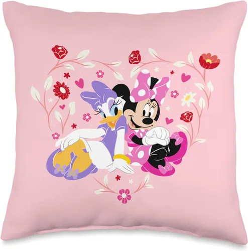 Disney Minnie and Daisy BFF - Almohada de corazón rosa, 16 x 16 pulgadas, multicolor