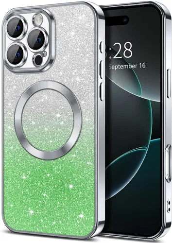 Miniatura 130 de Hython Funda para iPhone 13 Pro transparente con purpurina magnética [compatible con MagSafe] Protector completo de lente de cámara delgado