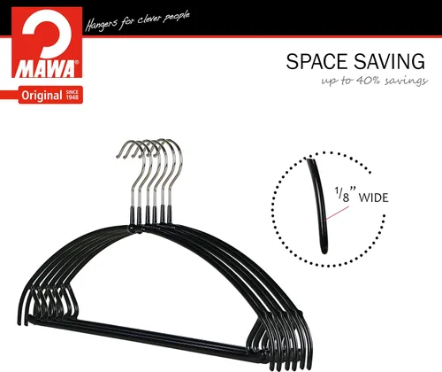 Miniatura 4 de Mawa by Reston Lloyd Euro Ultra Light/Thin Series, Percha antideslizante que ahorra espacio con barra y ganchos para pantalones y faldas