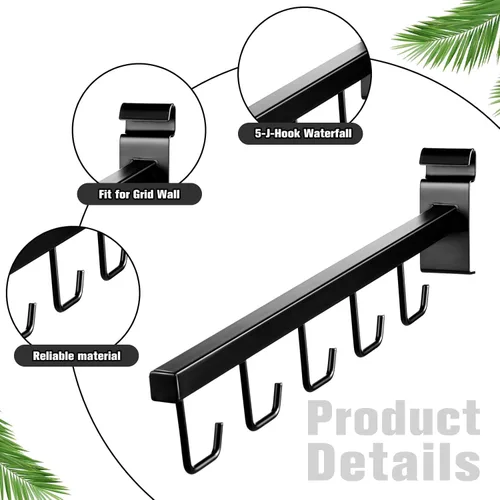 Miniatura 3 de Qunclay 5 paquetes de rejilla de alambre con 5 ganchos para pared de rejilla, ganchos en J, accesorios de tubo cuadrado para rejilla, bolsas de Negro